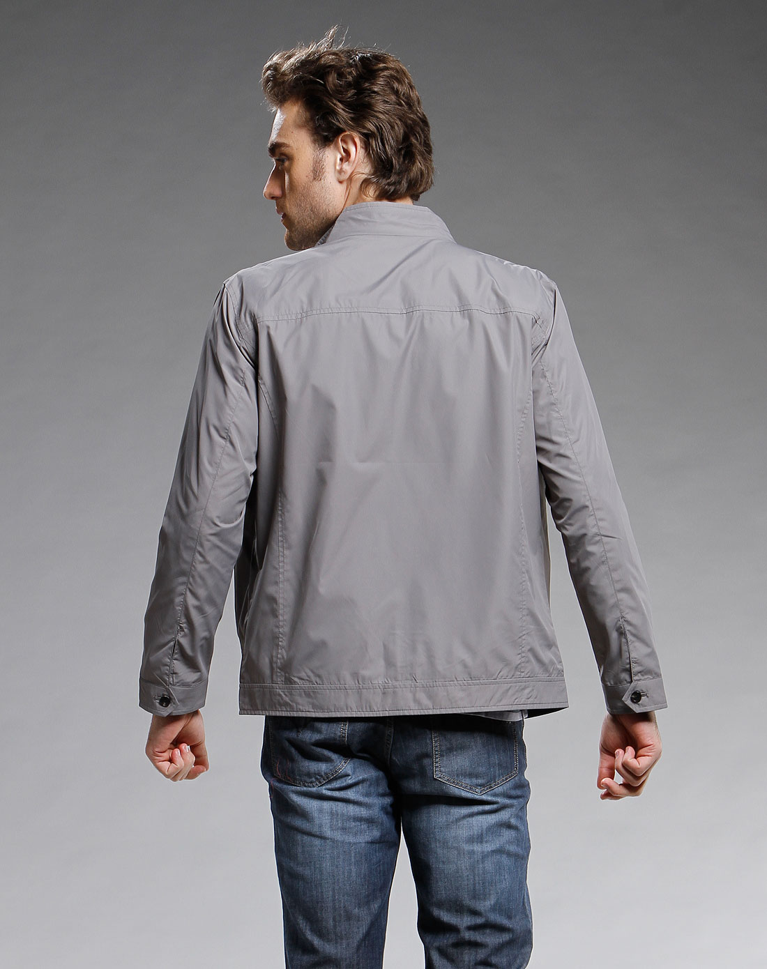 佛伦斯男装男款浅灰色简约长袖夹克