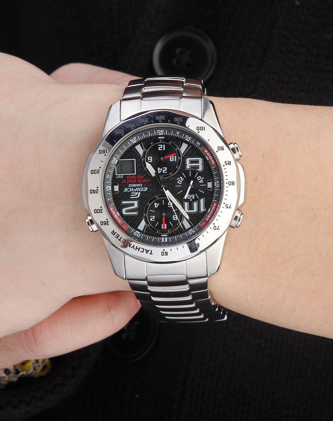 卡西欧casio男款黑/银色电波计时表