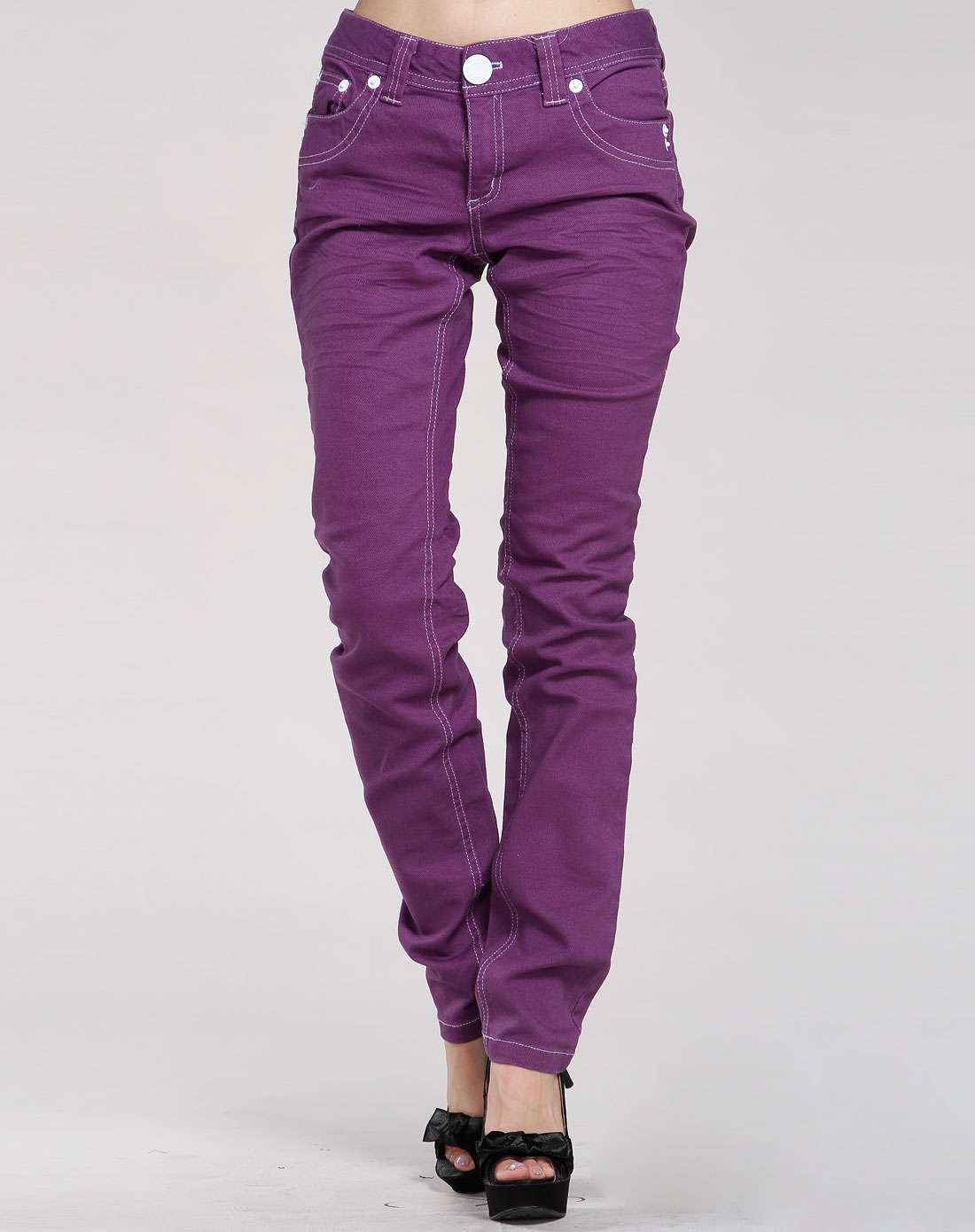 东方骆驼女装专场深紫色休闲窄脚长裤