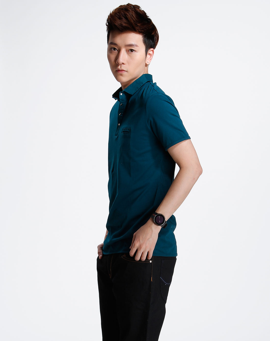 优衣派uip男装专场深绿色简约短袖polo衫