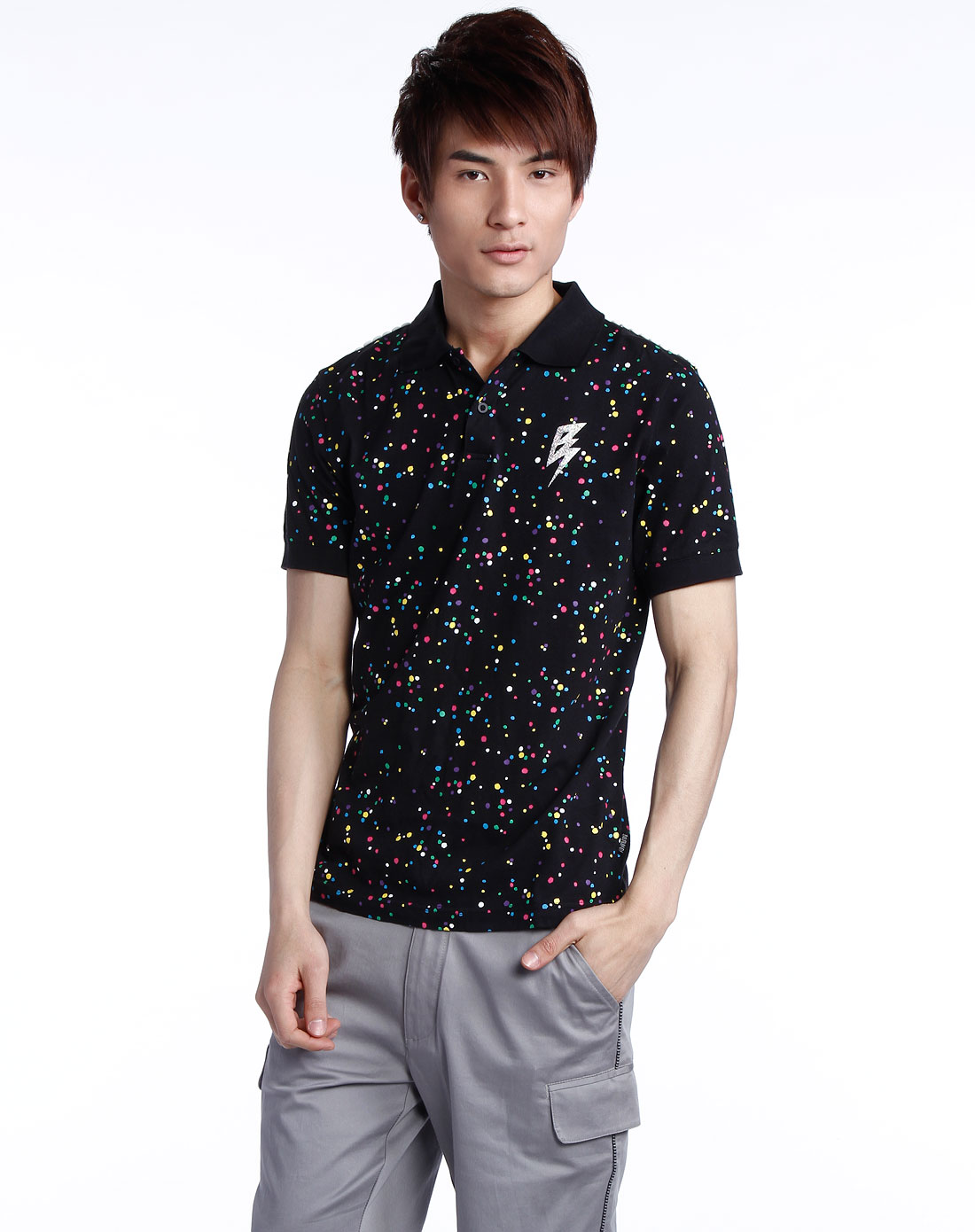 纯真传说bambini男款黑色彩点短袖t恤