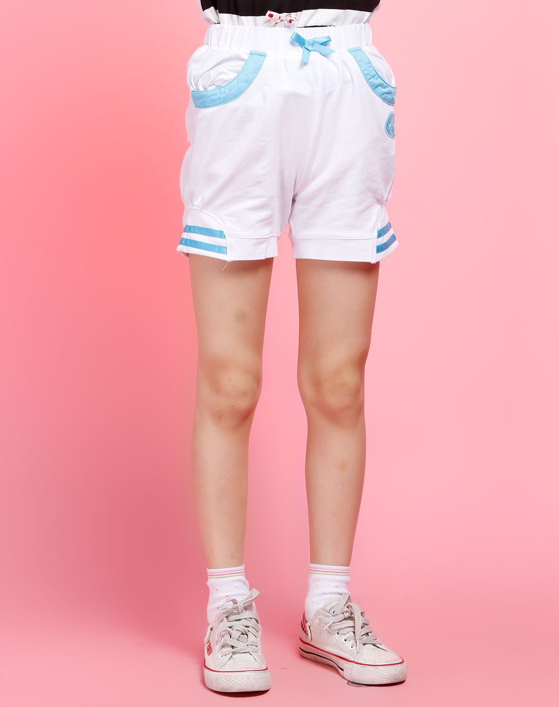 哈利·比蒂hibitte-女童鲜彩蓝/白色时尚运动短裤