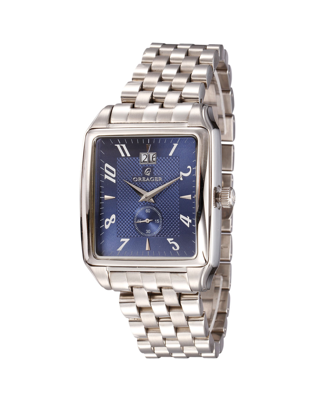 欧雷格oreager手表专场男款银/宝蓝色时尚简约方形石英表