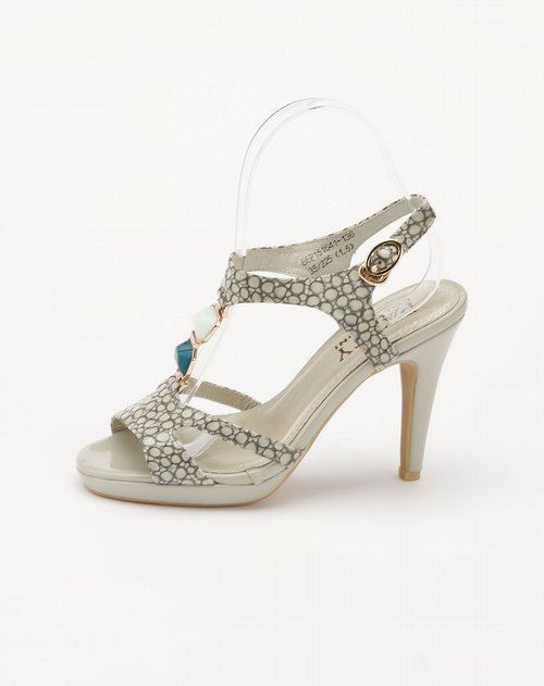 芭迪patty女鞋专场女款灰色时尚石头纹高跟凉鞋