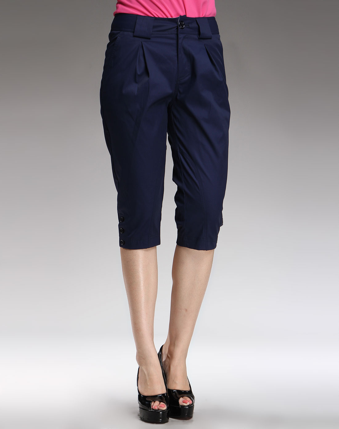 玛莉法兰marie france藏青色时尚六分裤