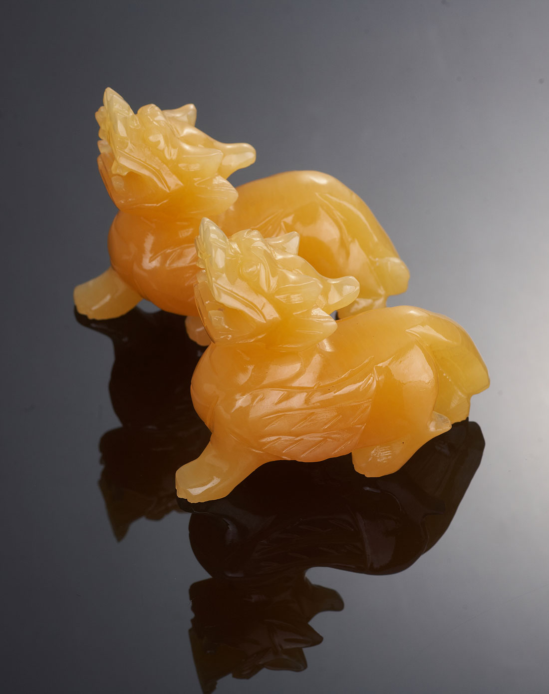 宝珂中性天然黄玉(黄蜡石)貔貅摆件(对)