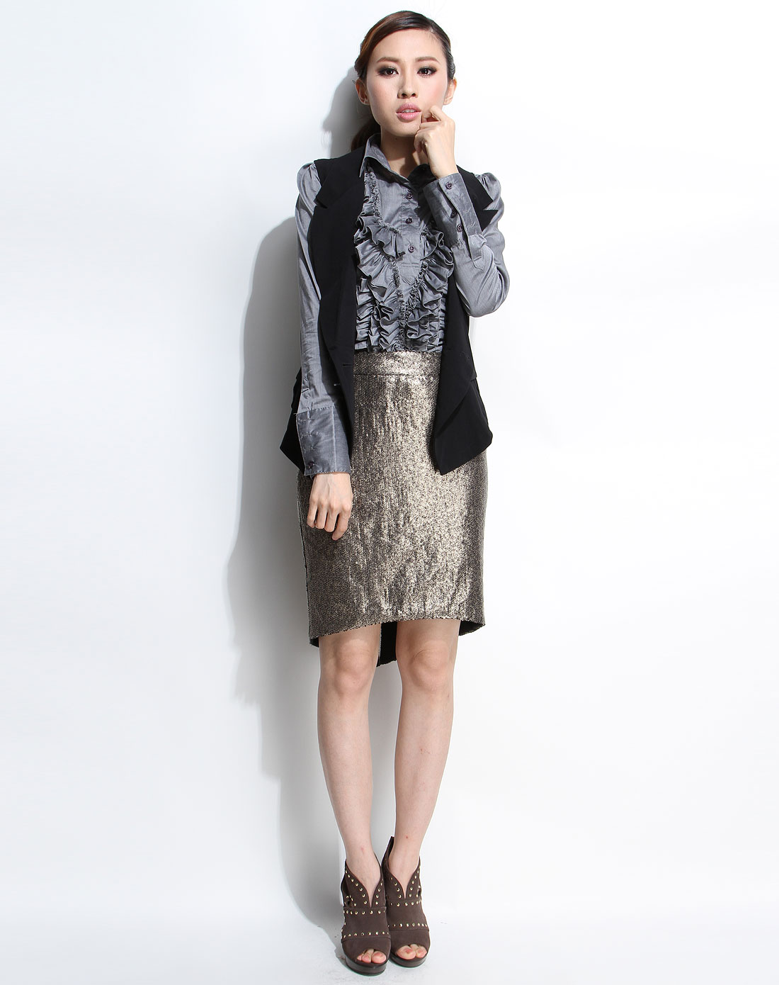 ts女装专场黑色时尚西服背心