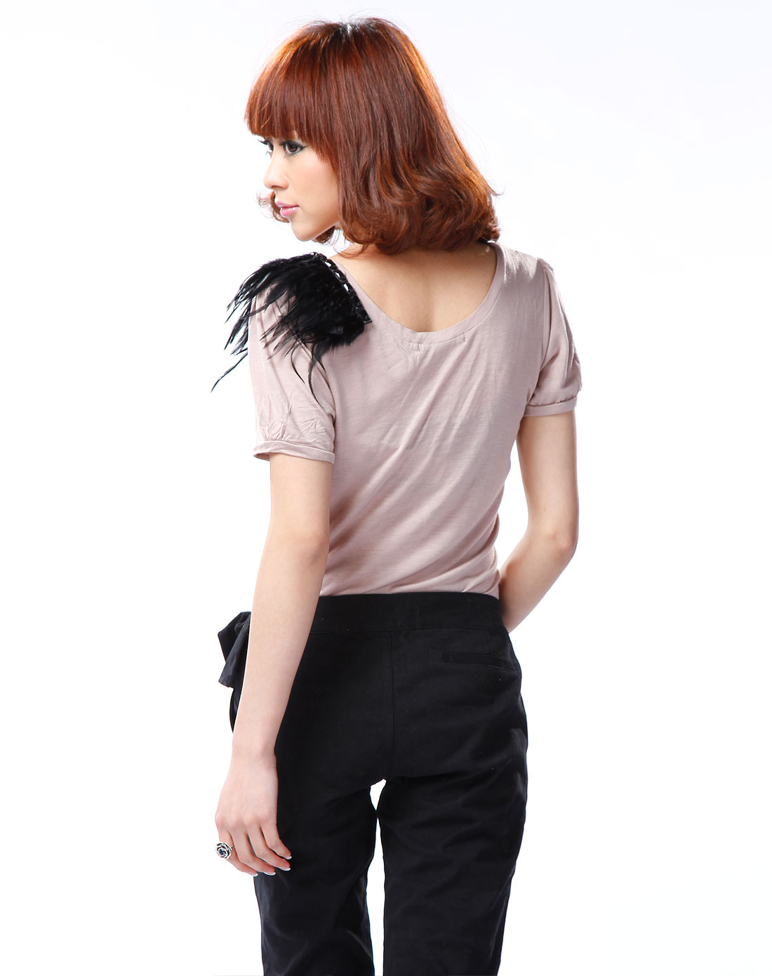 公主ebase princess肉桂色羽毛短袖上衣