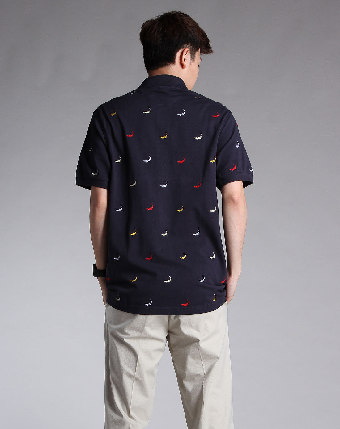 香港鳄鱼恤crocodile男装专场深蓝色时尚翻领织图短袖t恤