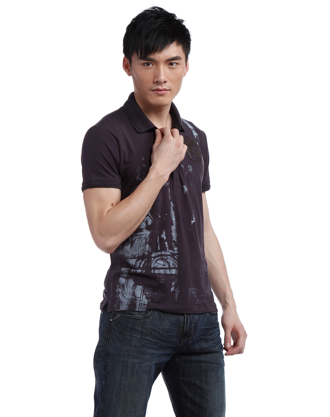 koyo深灰色翻领短袖t恤