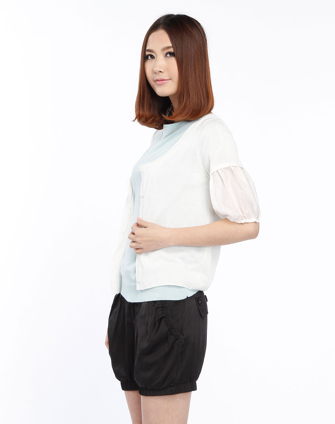 威丝曼白色开胸中袖衫