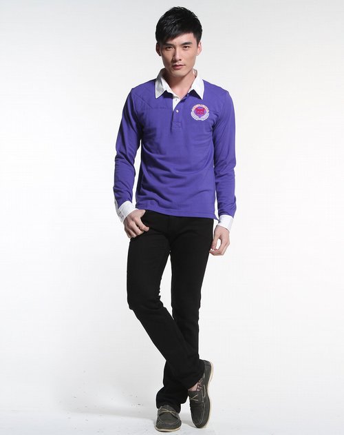 猫人miiow男装专场紫/白色时尚翻领长袖上衣