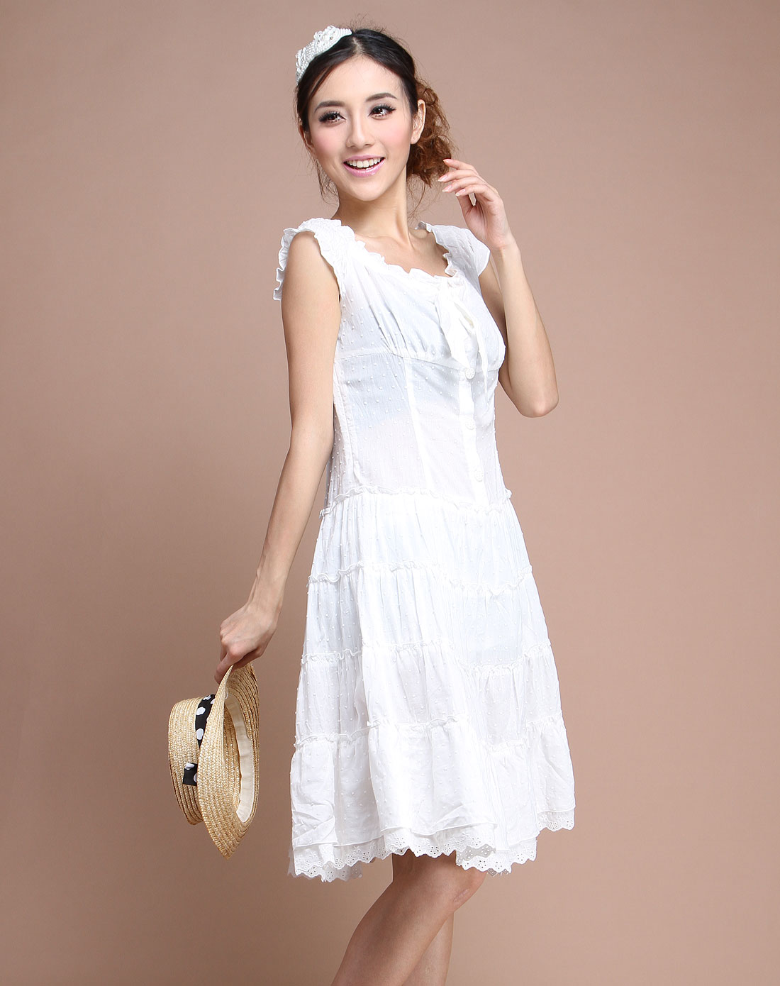 etam weekend白色时尚圆领短袖连衣裙