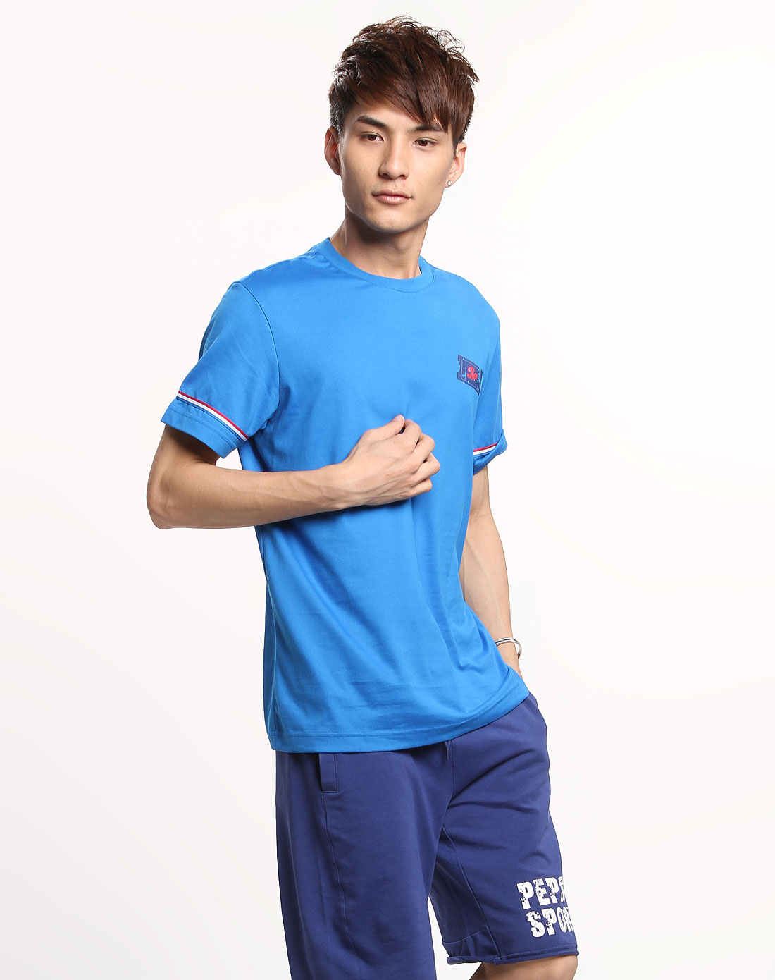 百事pepsi男装专场百事蓝色简约休闲短袖t恤