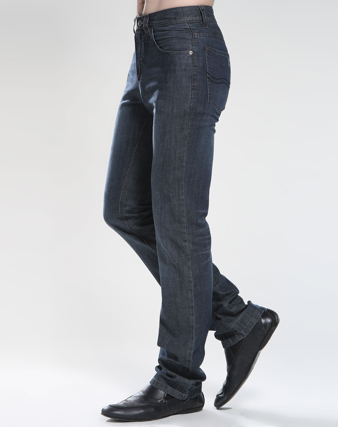 纳维凯尔navigare男装专场灰蓝色时尚牛仔长裤