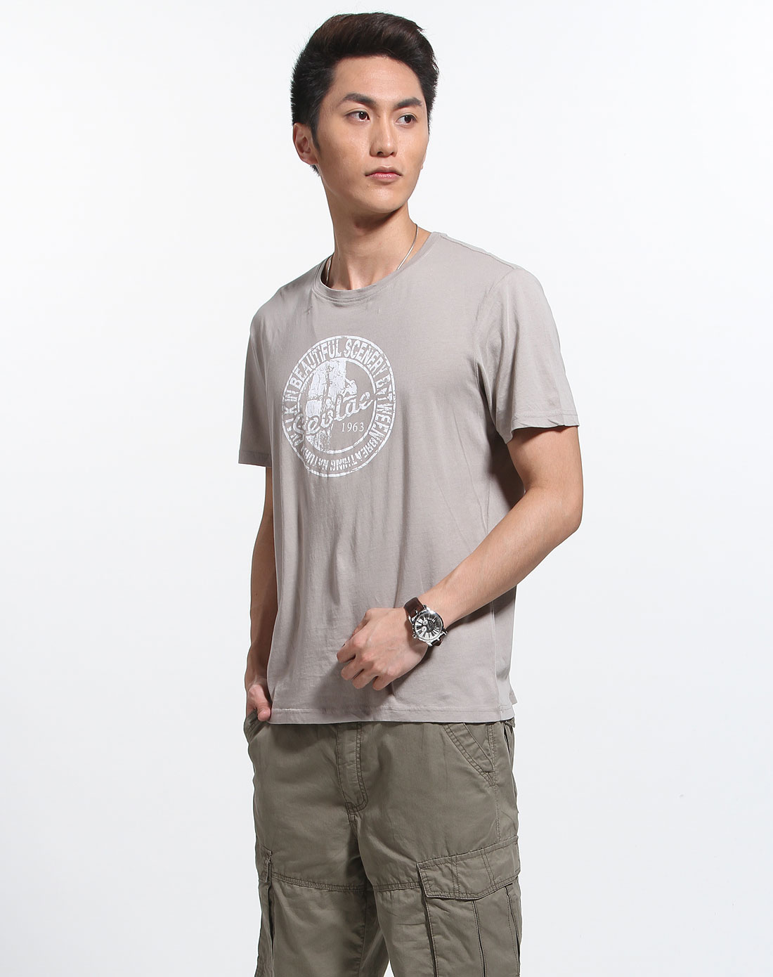 圣弗莱sevlae男装专场灰色短袖圆领t恤