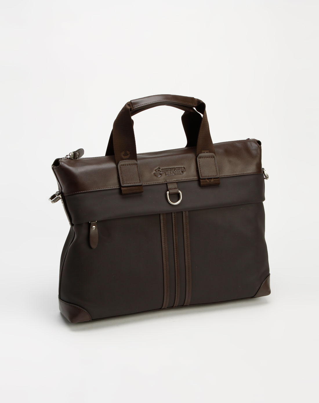 比华利保罗-男包专场黑啡色镶褶手提包