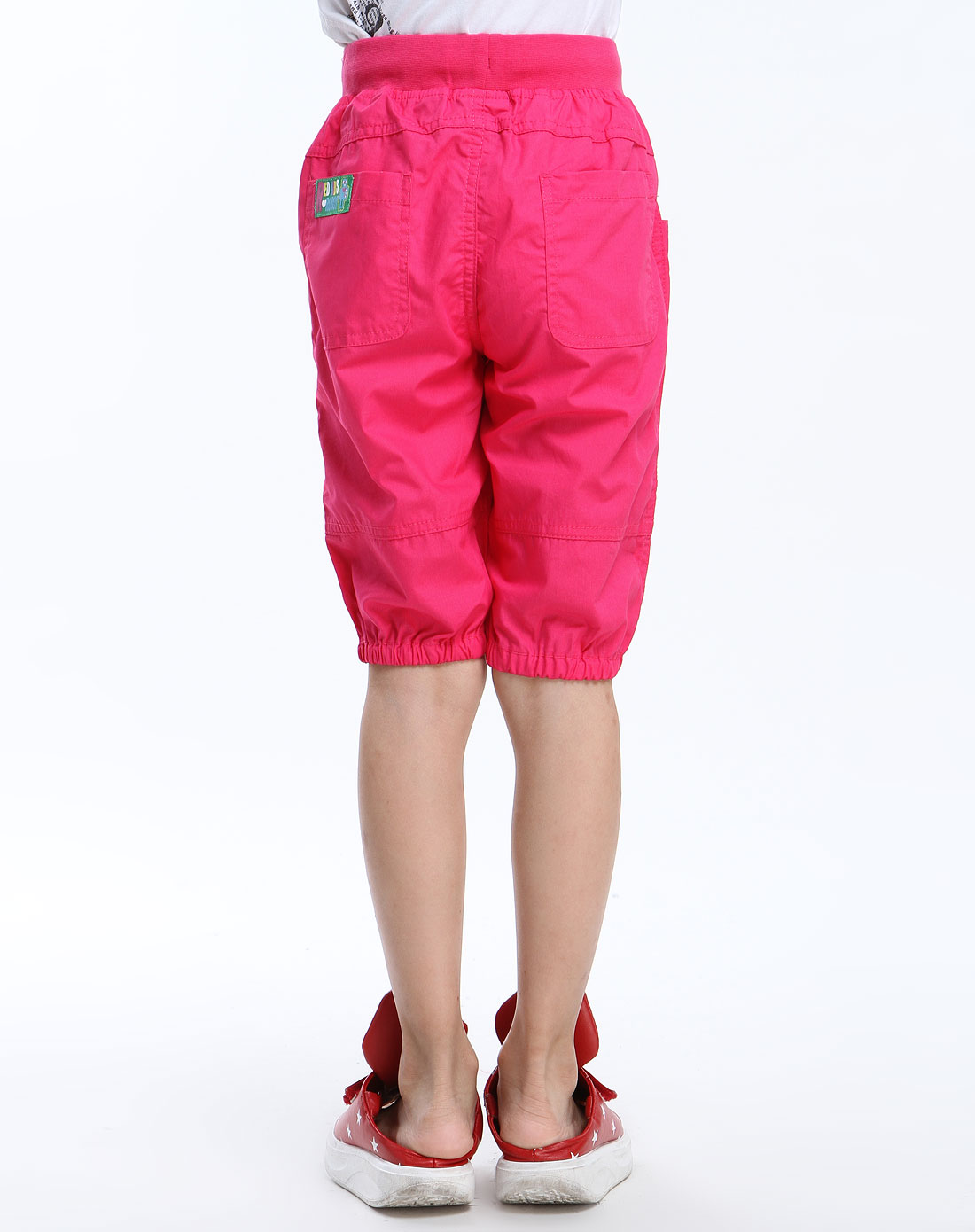 女童玫红色梭织六分裤