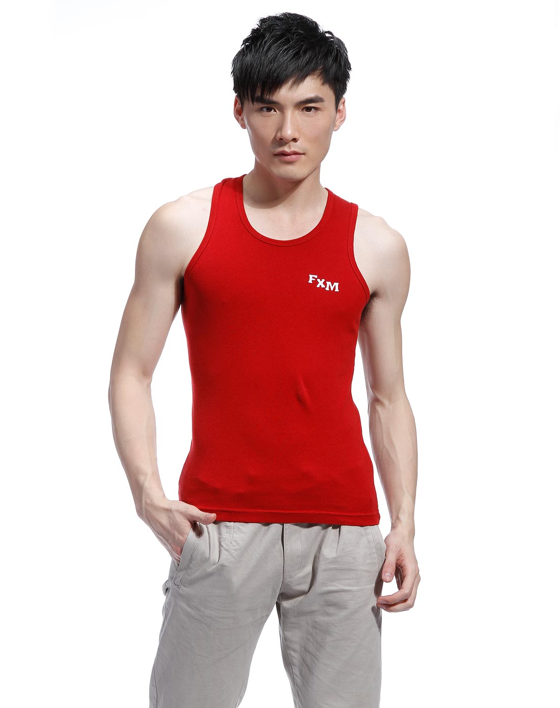 fox-男装专场男款红色圆领背心