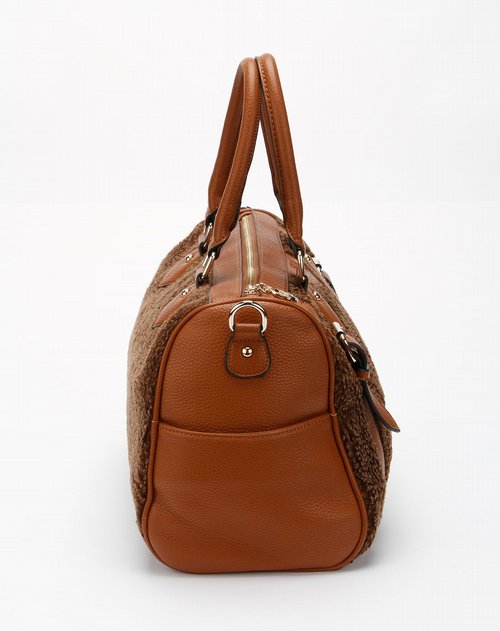 西村名物nishimurameibutsu女包专场浅棕色拼布绒毛时尚手袋