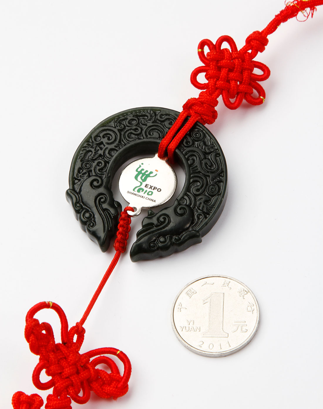 墨绿色青龙玉玦车挂件