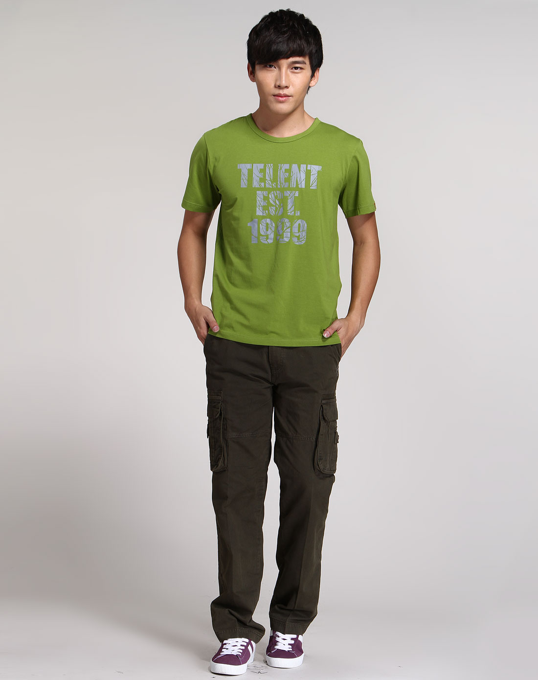 天伦天telent男装专场绿色时尚户外休闲圆领短袖t恤