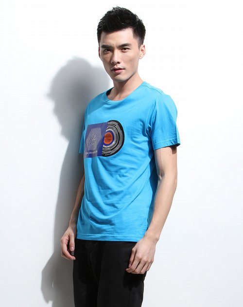 卡丹路cardanro休闲男装专场冰蓝色圆领印花短袖t恤