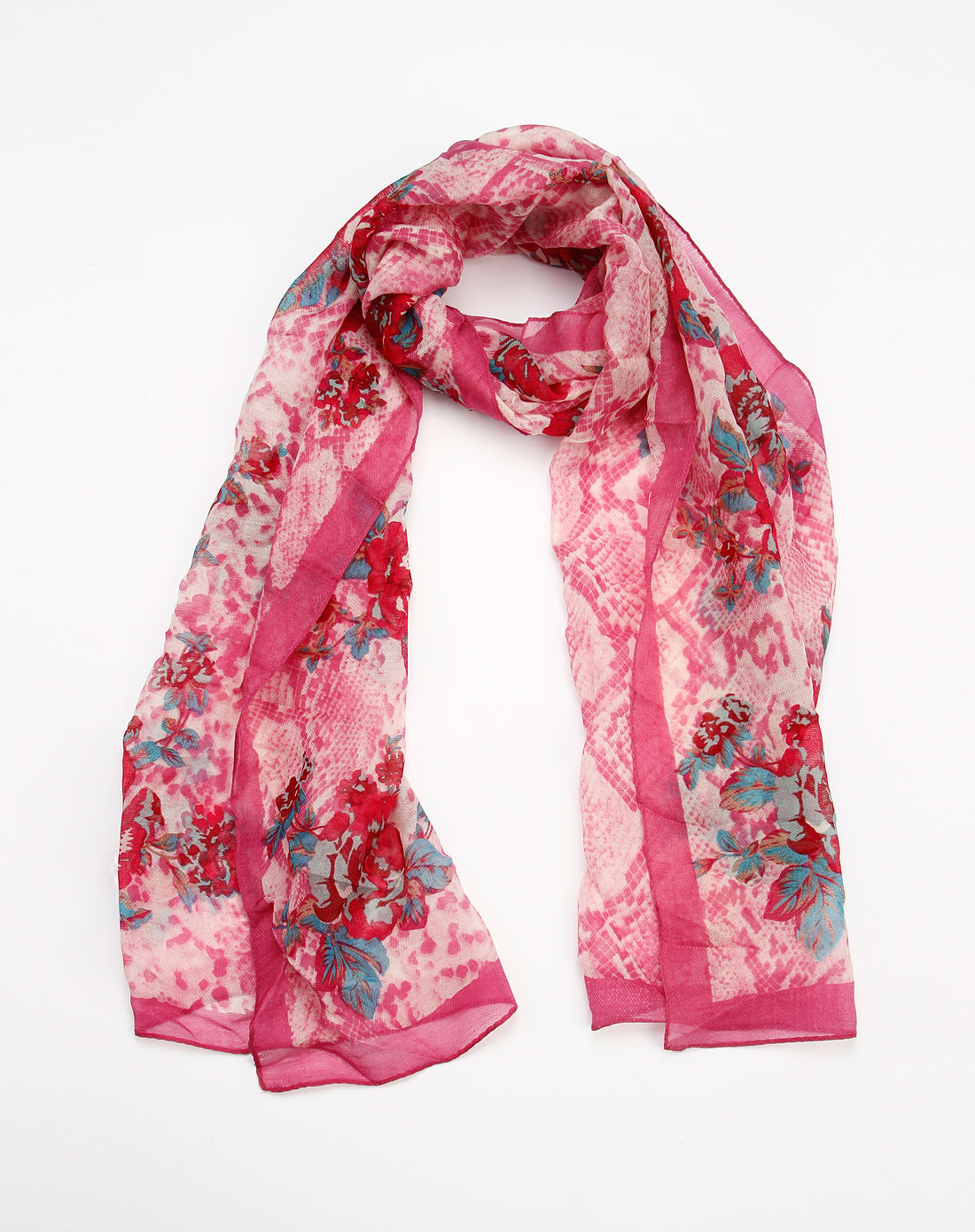 b&balos配件专场玫红/蓝色印花真丝围巾