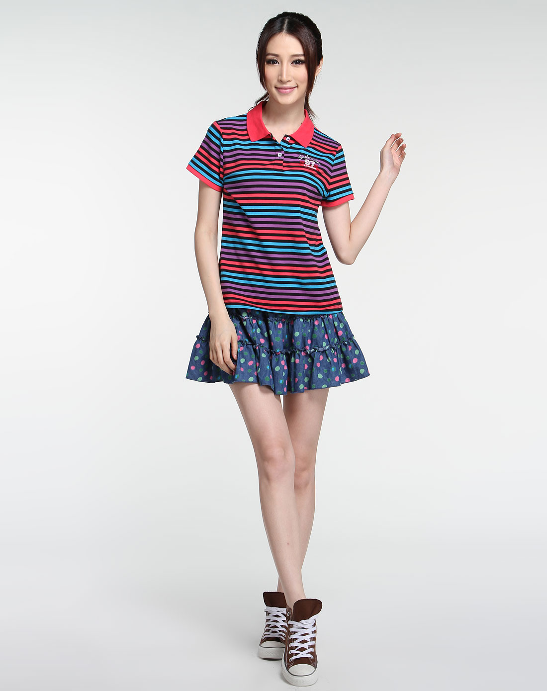 鎏恒色old&newn女装专场-西瓜红/多色条纹休闲短袖t恤