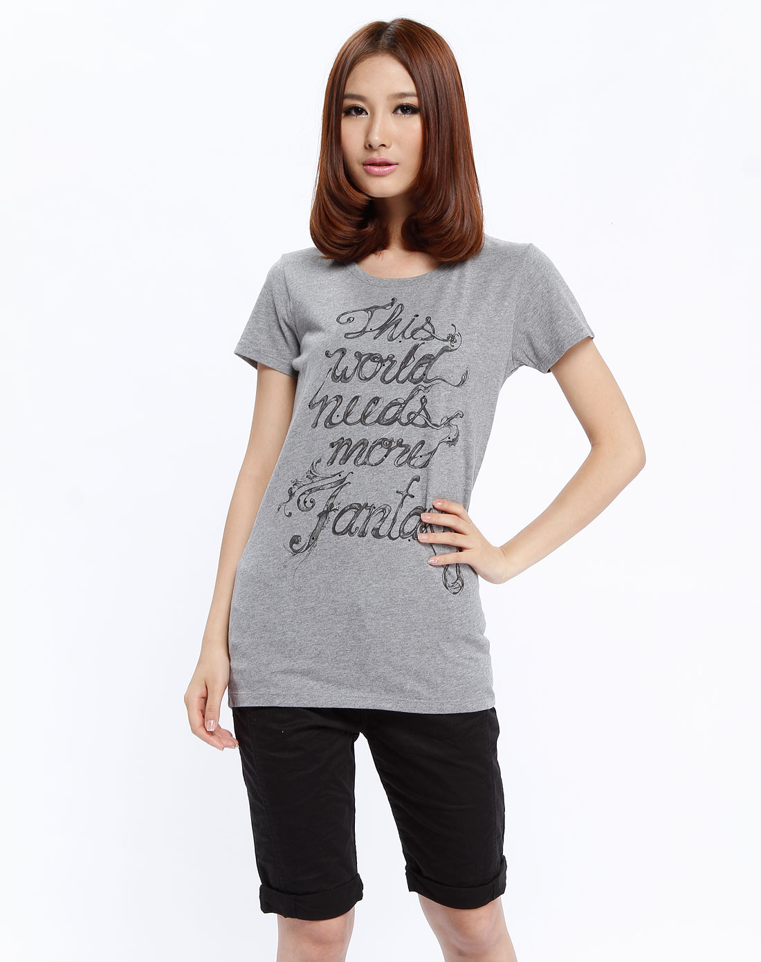 女款浅灰色印字短袖t恤