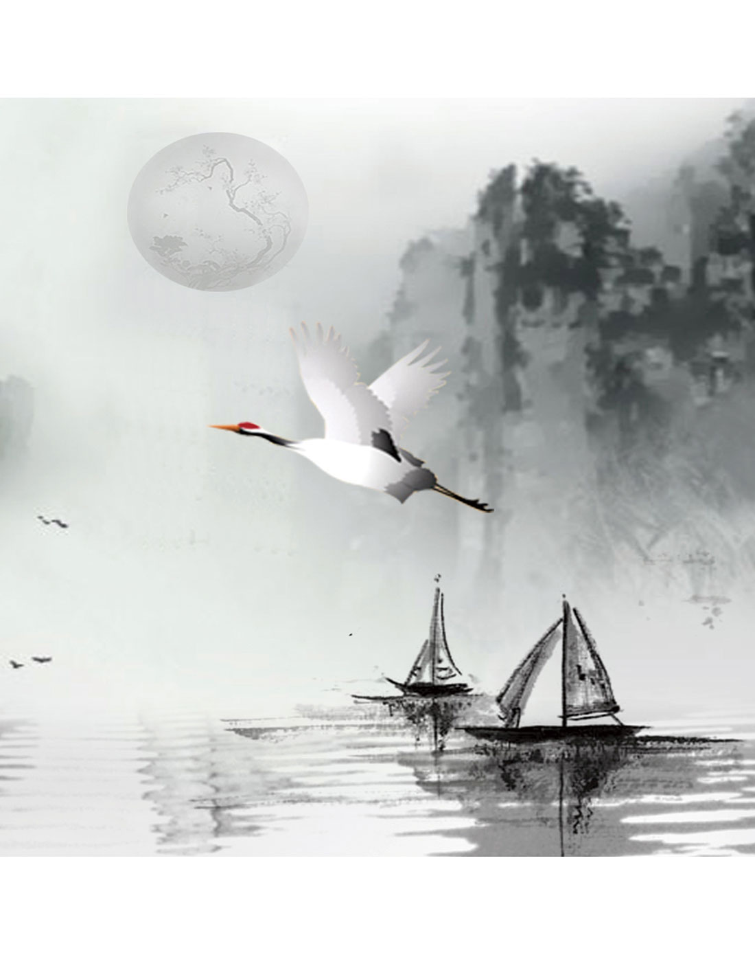 水调歌头实心松木无框画