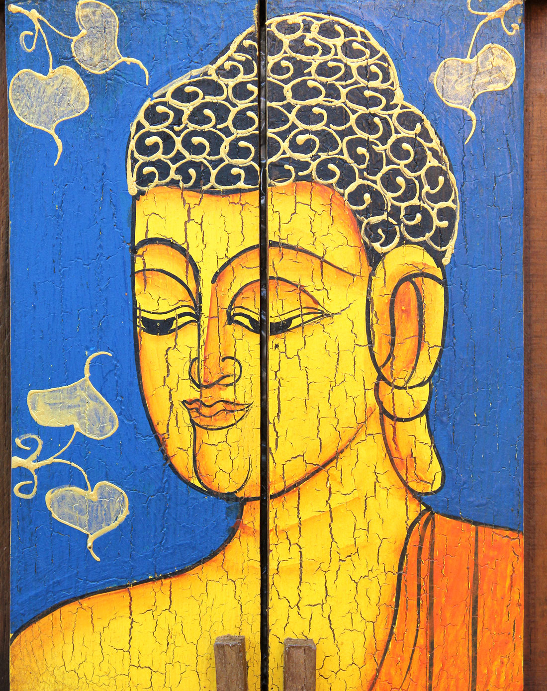 悦木之源泰国天然芒果木手绘佛面侧面佛像梳妆镜(蓝色)