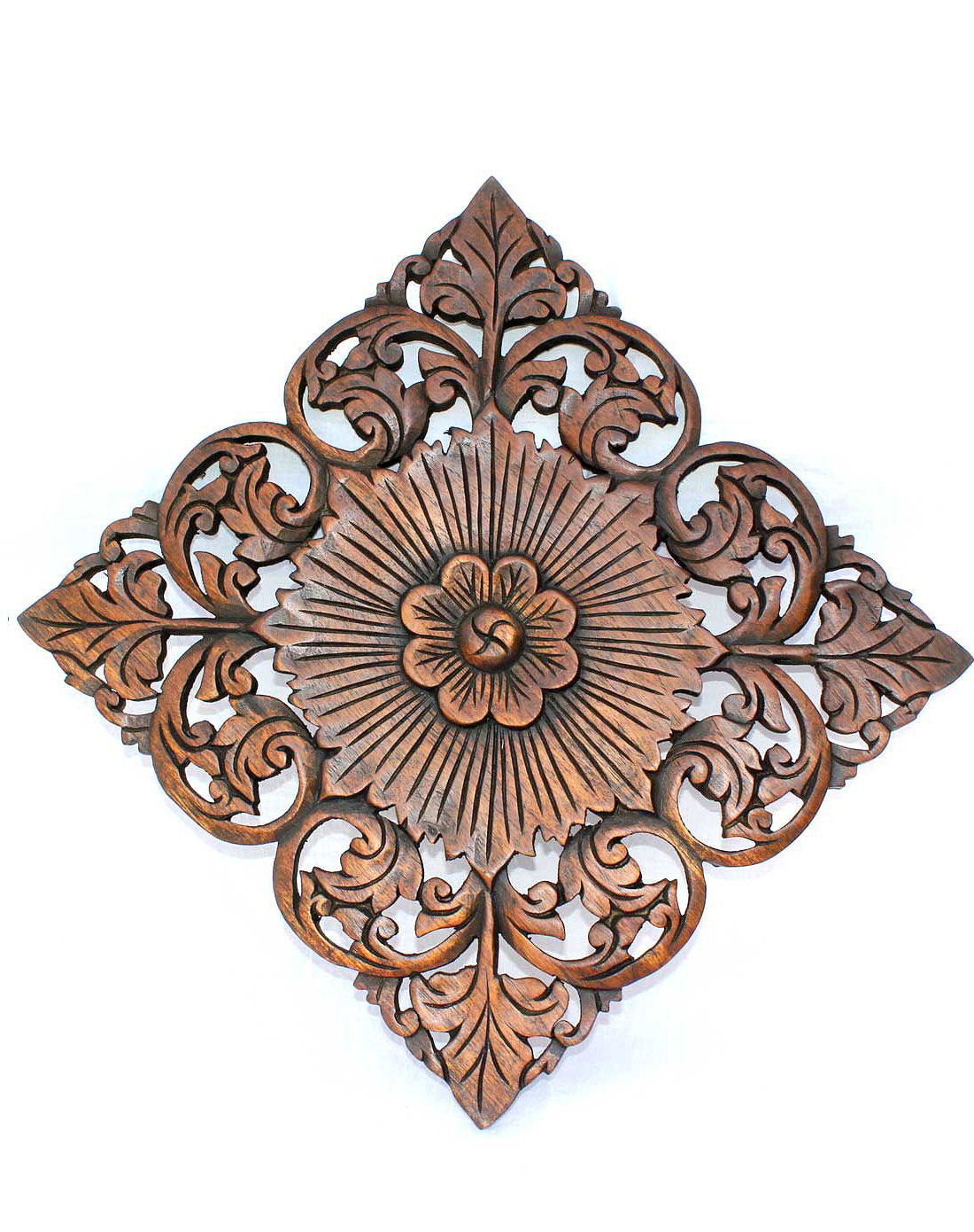 悦木之源泰国天然芒果木木雕挂件方形色花纹