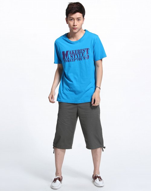 蓝色天空mbsky男装专场湖蓝色短袖印花t恤