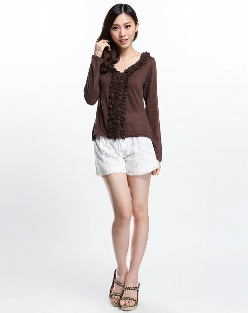 丽莎·丽莎lisa.lisa女装专场咖啡色休闲长袖t恤