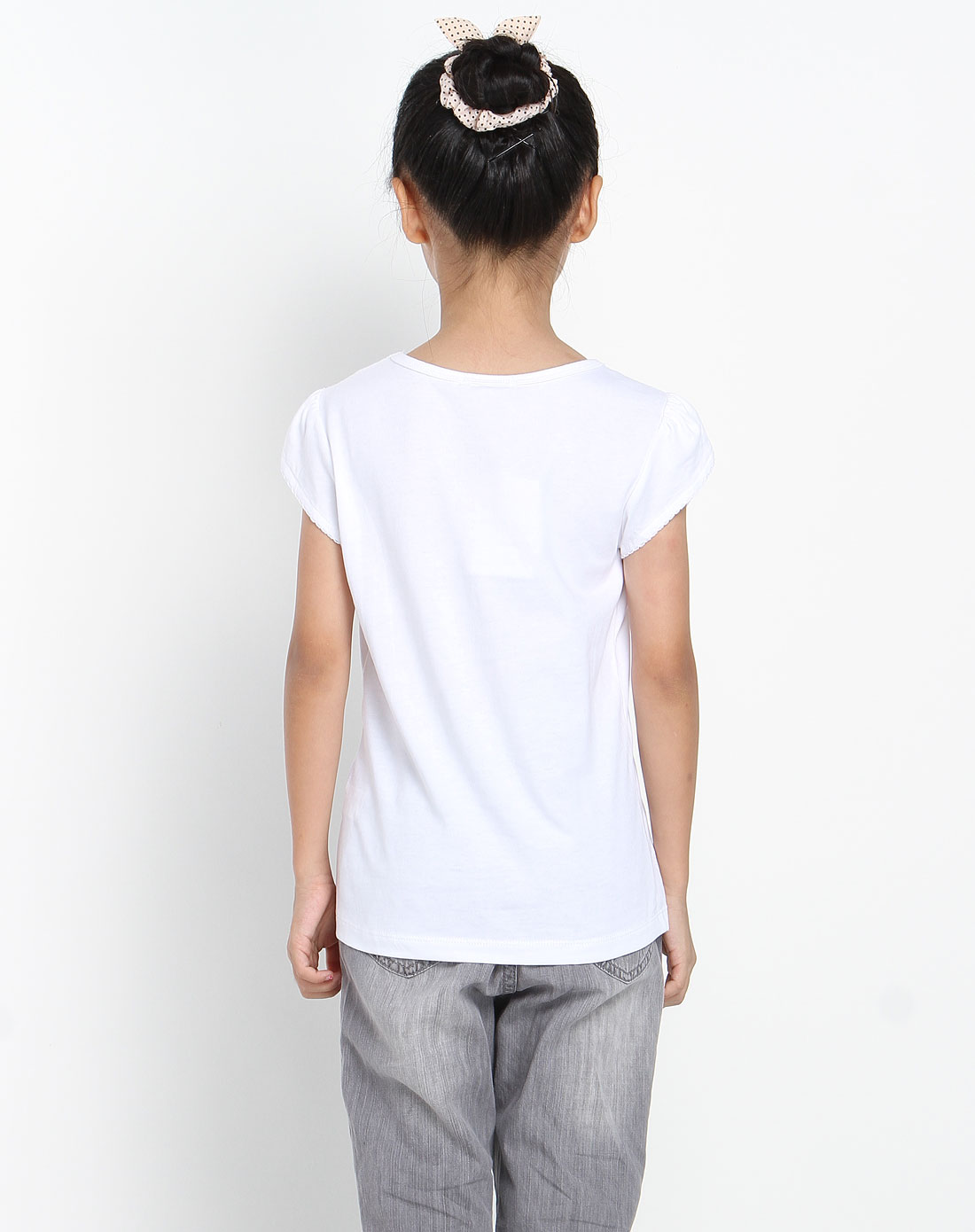 女童白色印花短袖t恤