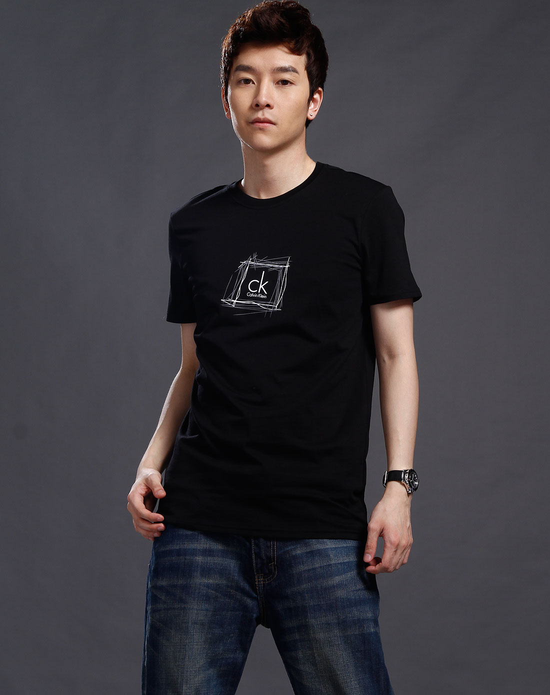 卡尔文克莱恩calvin klein-男装男款纯黑色圆领短袖t恤