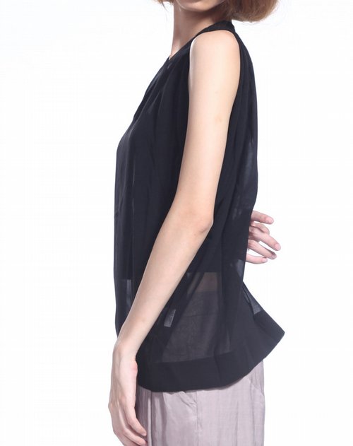 lala女装专场黑色简约时尚无袖雪纺上衣