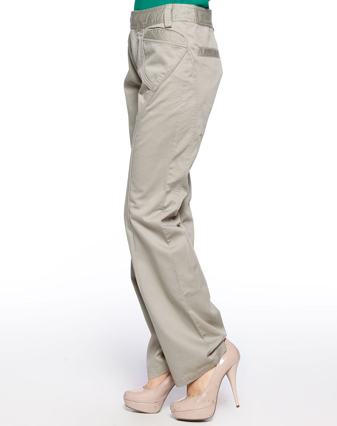 自然元素浅橄榄色斜条纹休闲长裤