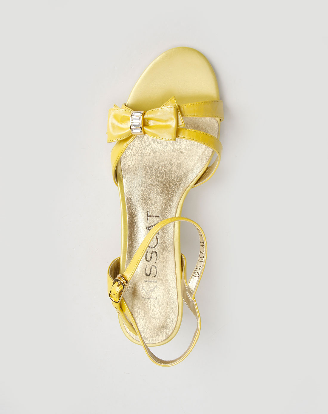 kisscat柠檬黄色蝴蝶结休闲高跟凉鞋