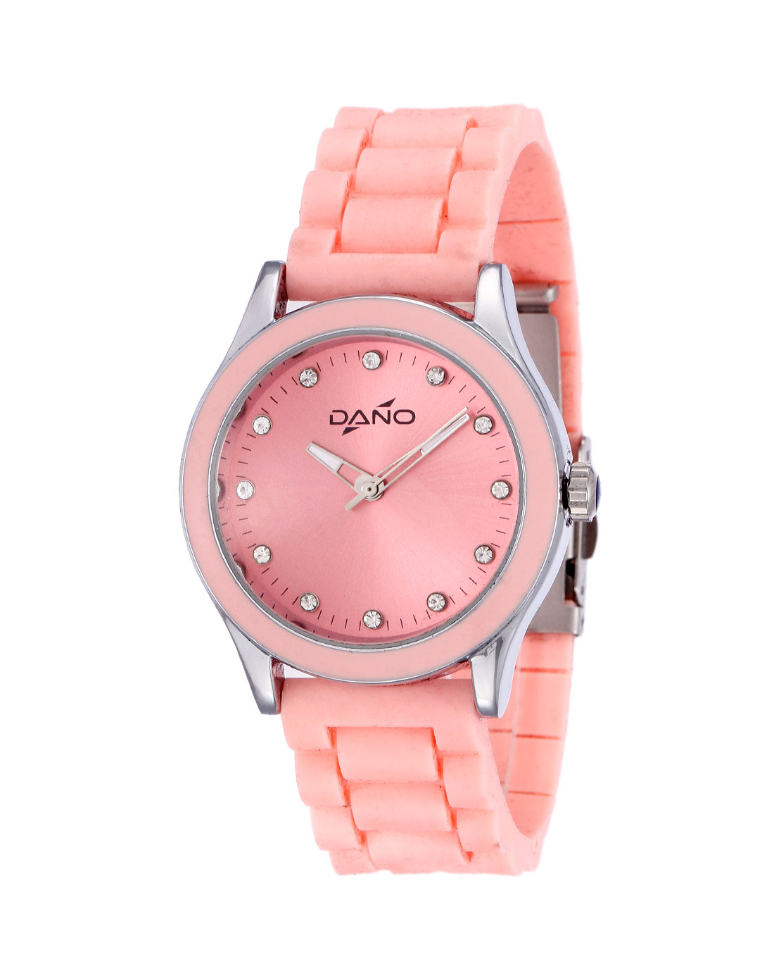 达诺dano 女款粉红/银色简约时尚橡胶表带石英表
