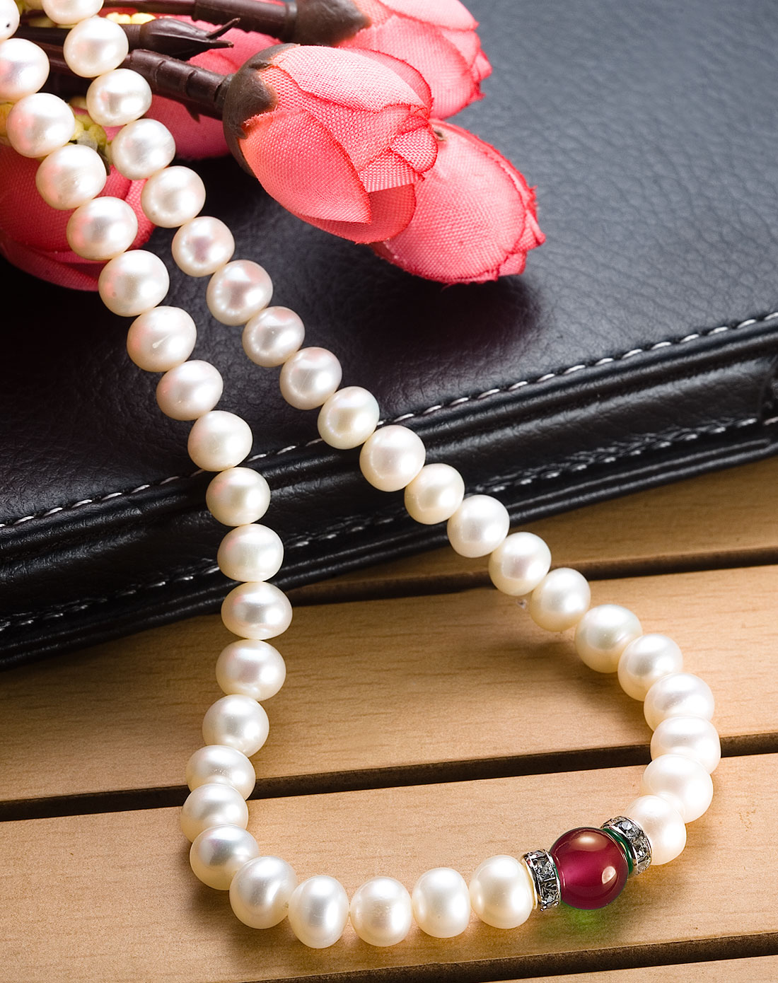 红玛瑙配天然淡水珍珠项链7-8m(附证书)