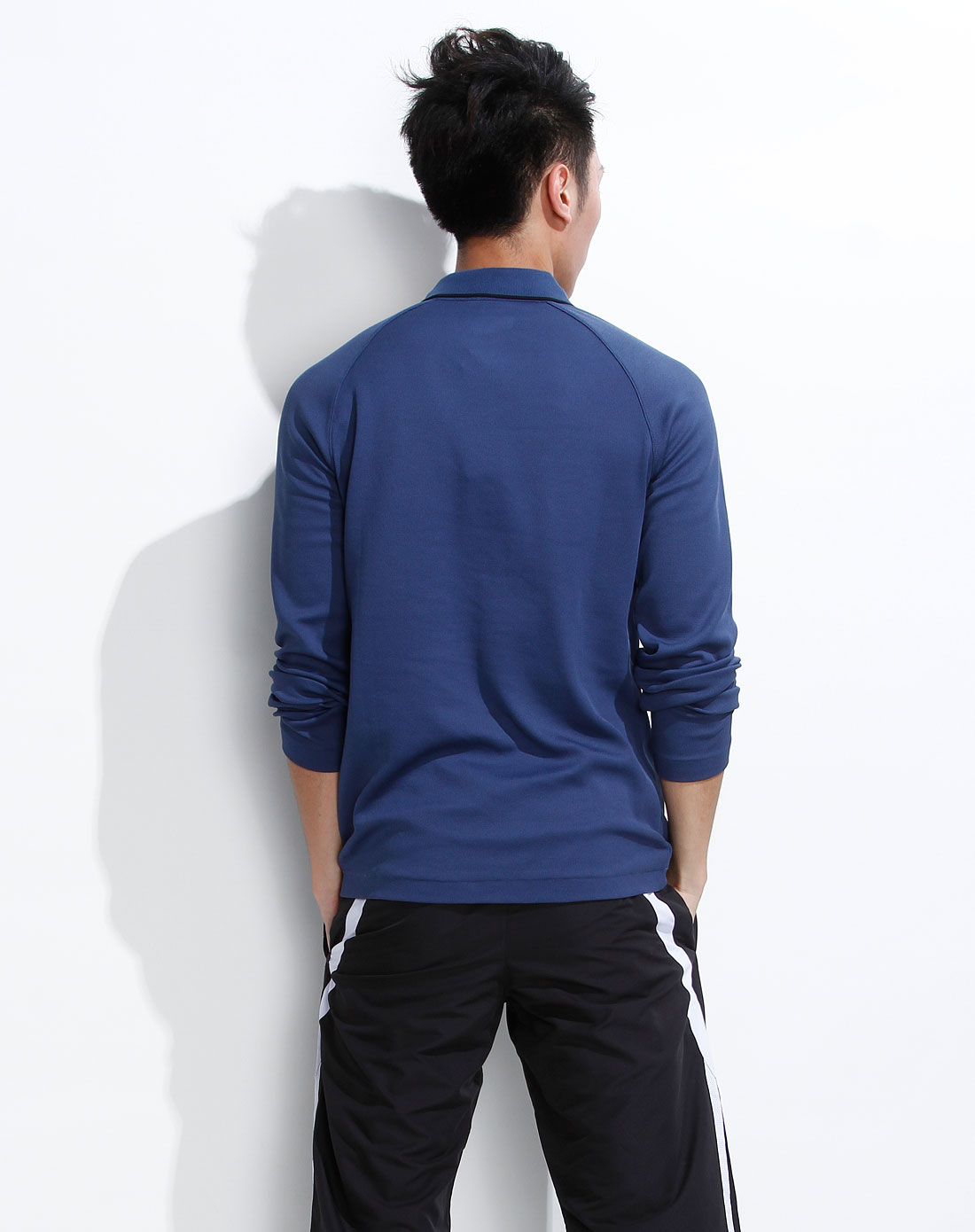 男款蓝色休闲长袖polo衫