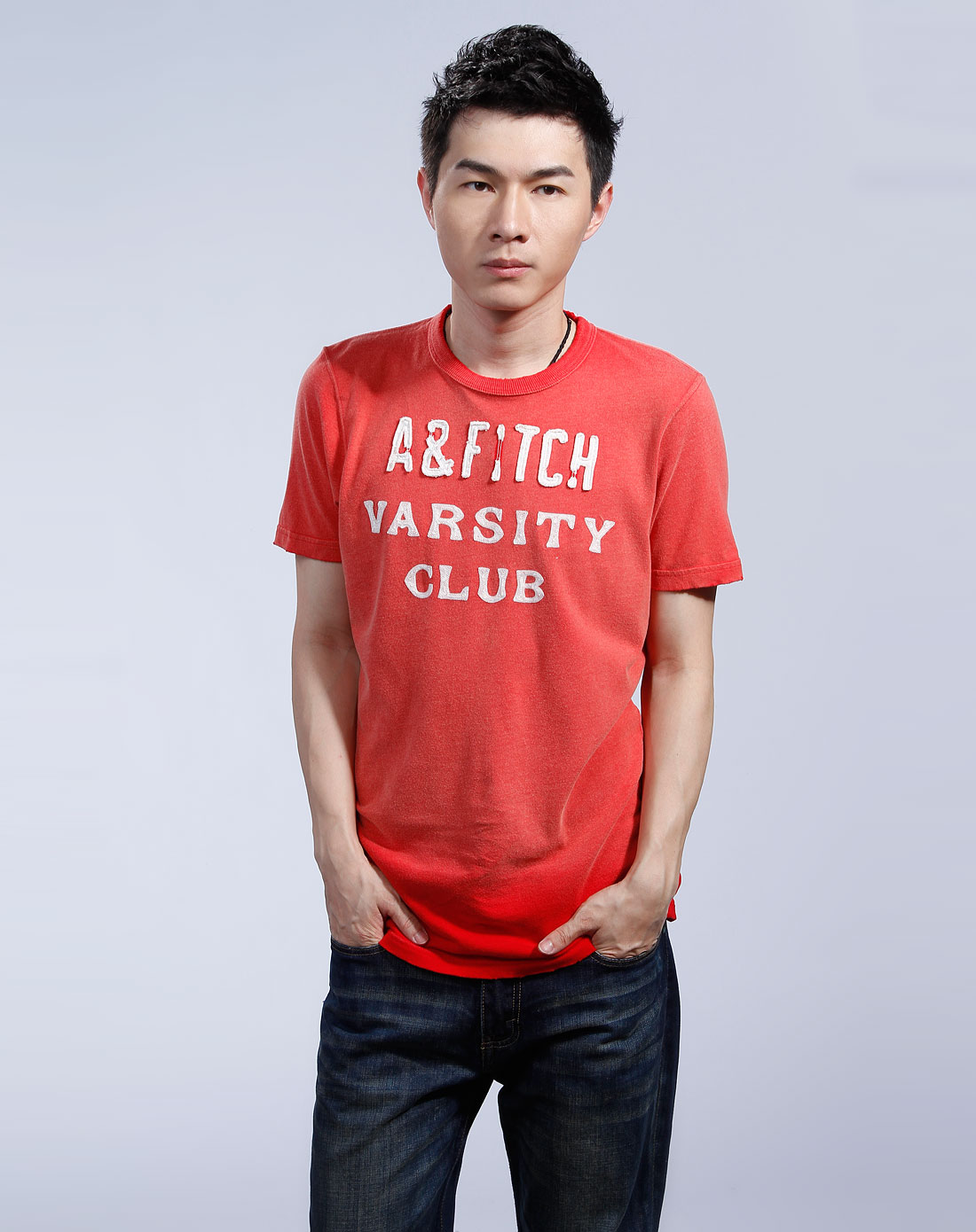 abercrombie&fitch男装男款红色渐变色短袖t恤
