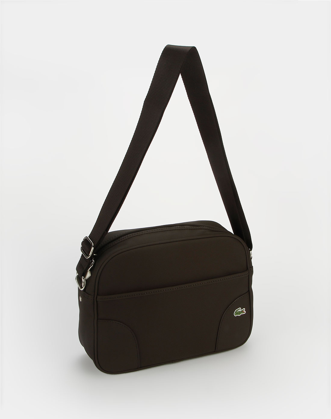 鳄鱼lacoste库存啡色简单大方斜挎包