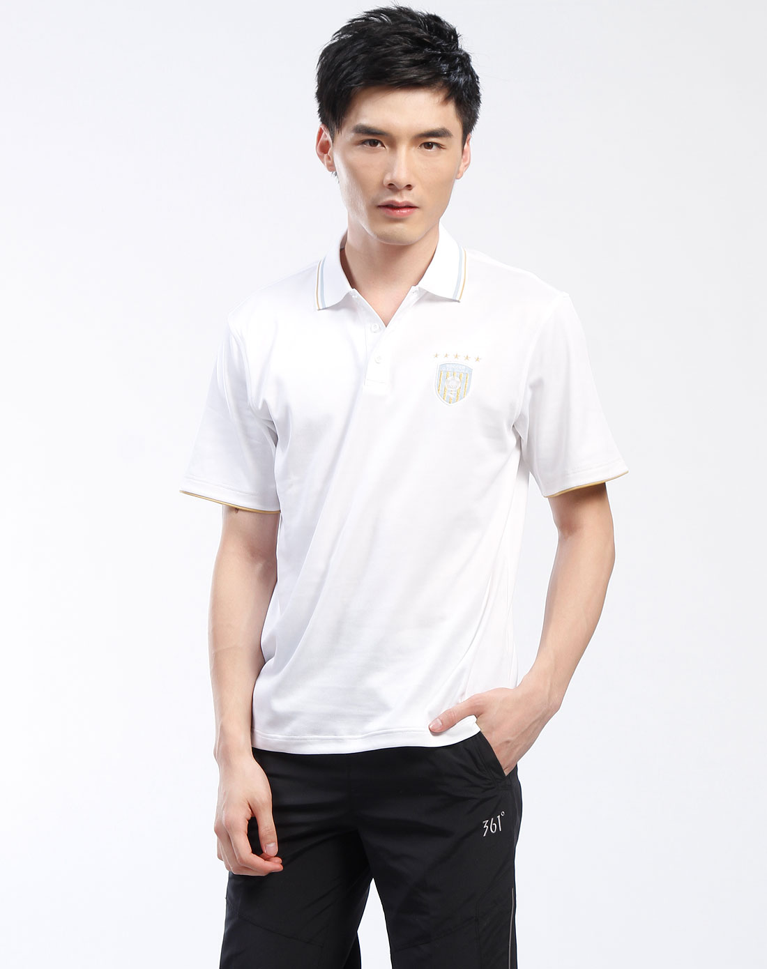 361°男装专场白色翻领运动短袖t恤