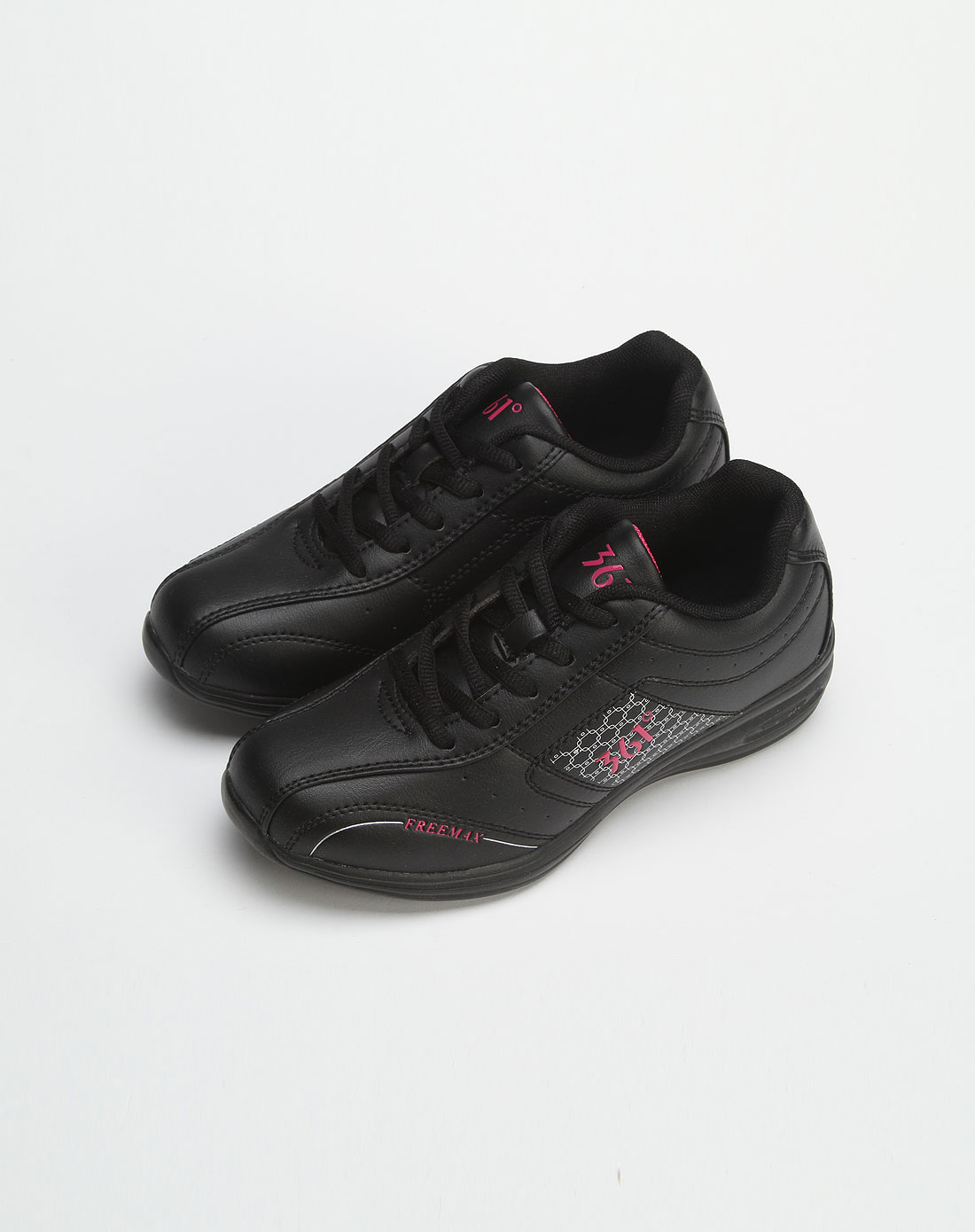 361°女装专场黑色/玫红色印字休闲运动鞋