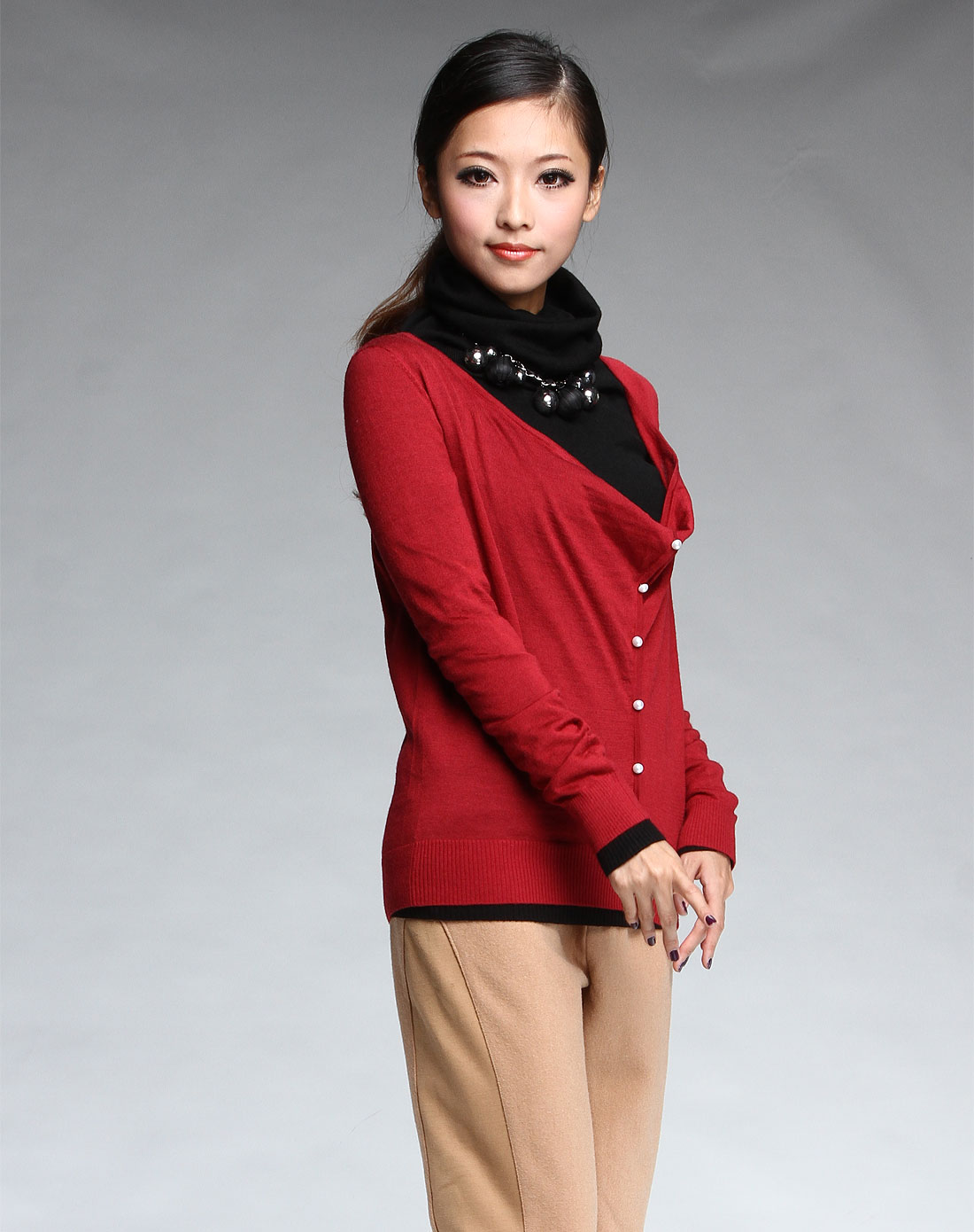 丹诗格尔dansger女装专场-红色长袖毛衣