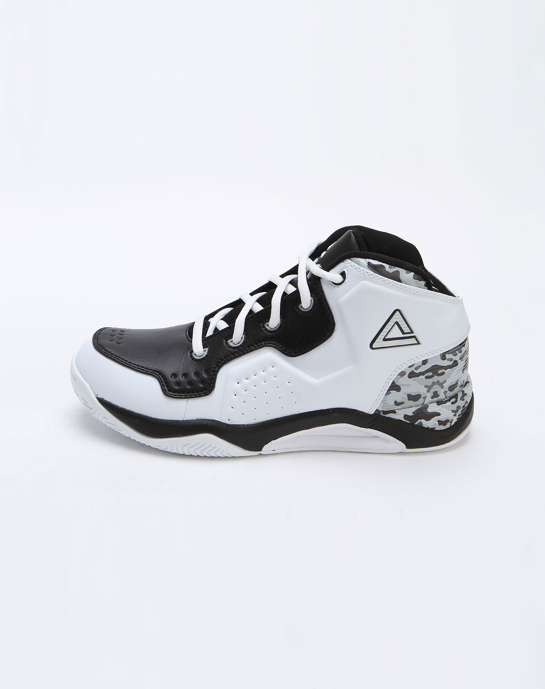 匹克peak男士男款白/黑色个性系带中帮篮球鞋