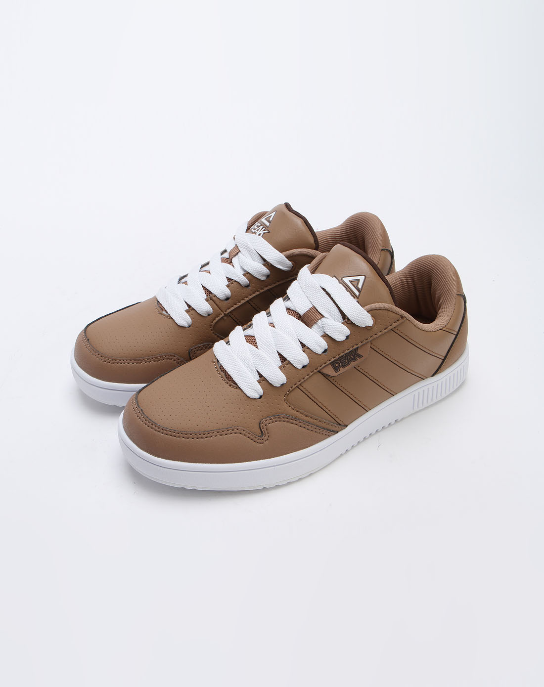 运动库存专场-男士匹克peak 男款卡其色时尚条纹系带板鞋
